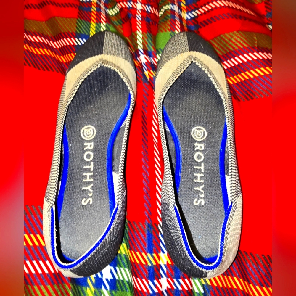 Rothy's Black, Cream & Blue Pointed-Toe Flats